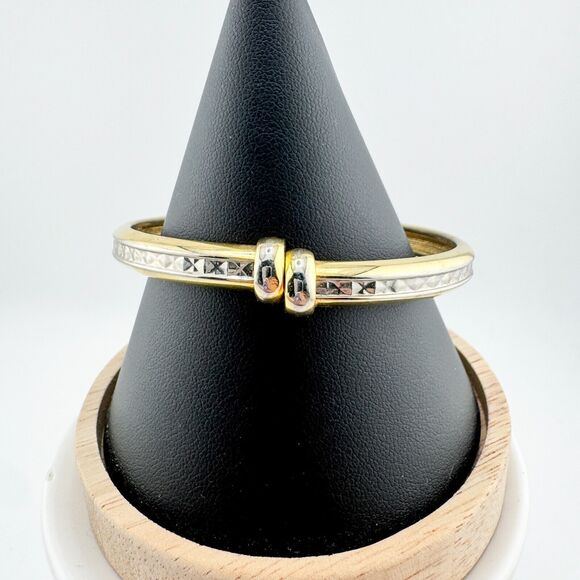 Vintage Gold & Silver Tone Clamp Bracelet Mixed Metals Minimalist Modernist - Picture 2 of 8